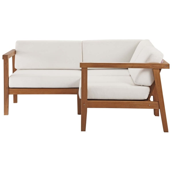 Bayport Outdoor Patio Teak Wood 3-Piece Sectional Sofa Set Natural White by Modway