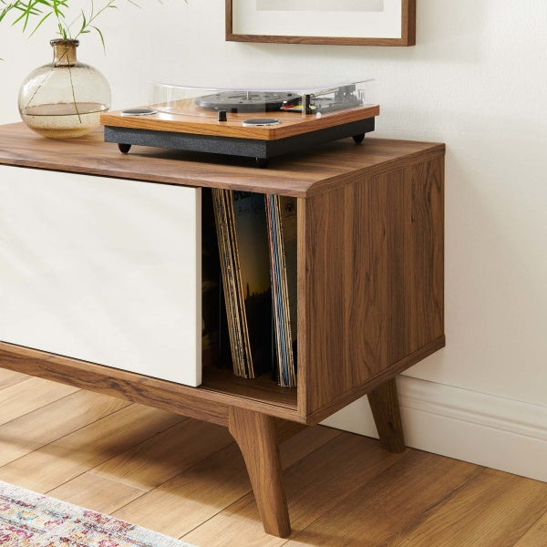 Envision Vinyl Record Display Stand Walnut White | Fiber By Modway
