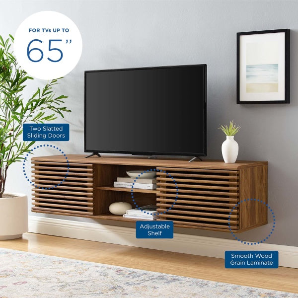 Render 60" WallMount Media Console TV Stand Walnut by Modway