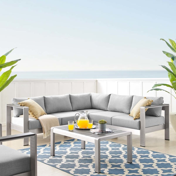 Shore Sunbrella Fabric Outdoor Patio Aluminum 4 Piece Sectional Sofa Set by Modway
