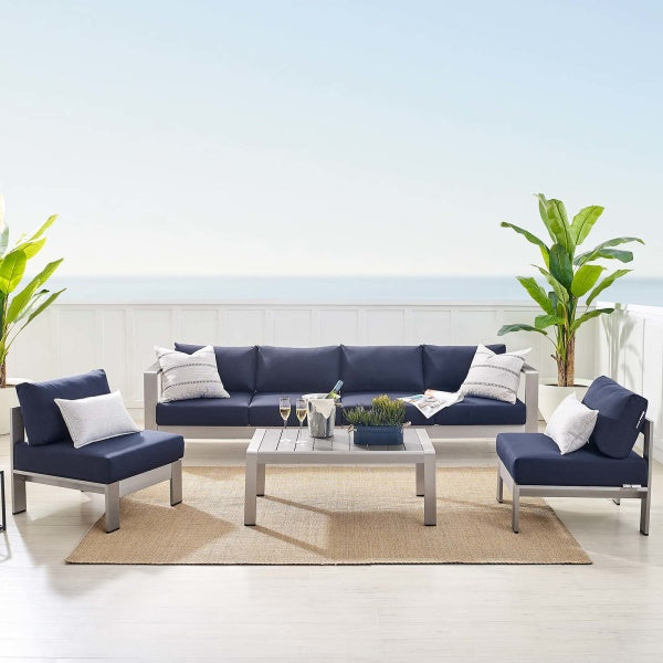 Shore Sunbrella Fabric Outdoor Patio Aluminum 5 Piece Sectional Sofa Set by Modway