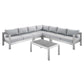 Shore Sunbrella Fabric Outdoor Patio Aluminum 6 Piece Sectional Sofa Set in Silver Gray by Modway