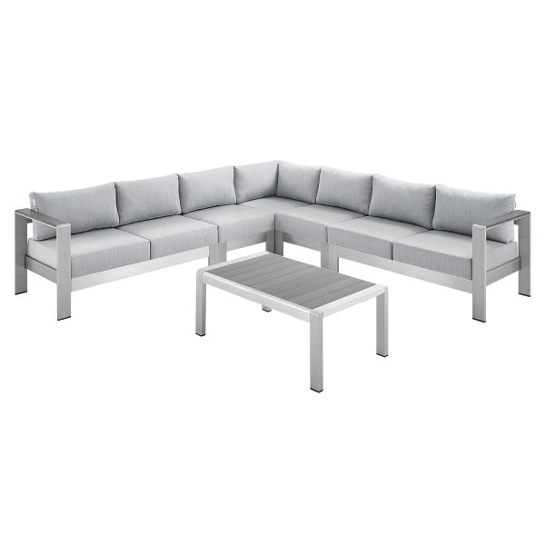 Shore Sunbrella Fabric Outdoor Patio Aluminum 6 Piece Sectional Sofa Set in Silver Gray by Modway