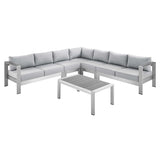 Shore Sunbrella Fabric Outdoor Patio Aluminum 6 Piece Sectional Sofa Set in Silver Gray by Modway