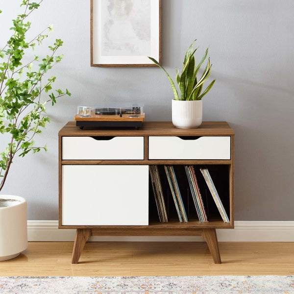 Vinyl Record Display Stand - Walnut White By Modway
