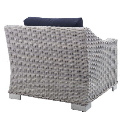 Conway Sunbrella Outdoor Patio Wicker Rattan 2-Piece Armchair and Ottoman Set Light Gray Navy by Modway