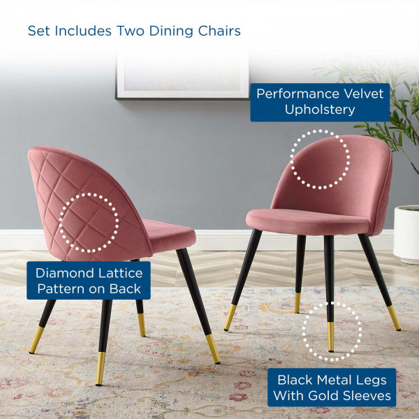 Cordial Performance Velvet Dining Chairs Set of 2 by Modway