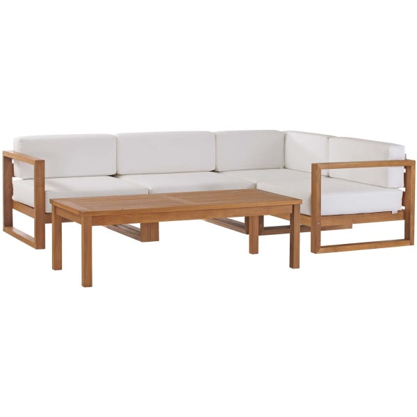 Upland Outdoor Patio Teak Wood 5-Piece Sectional Sofa Set Natural White by Modway