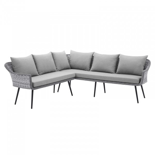 Endeavor Outdoor Patio Wicker Rattan Sectional Sofa in Gray Gray by Modway