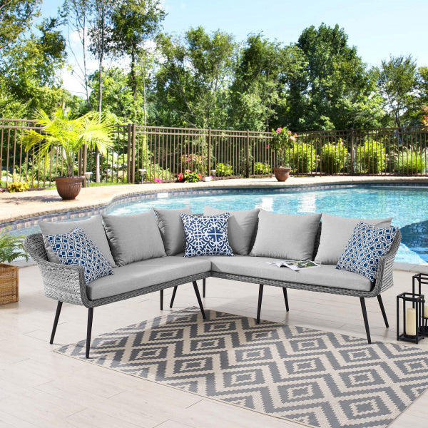 Endeavor Outdoor Patio Wicker Rattan Sectional Sofa in Gray Gray by Modway