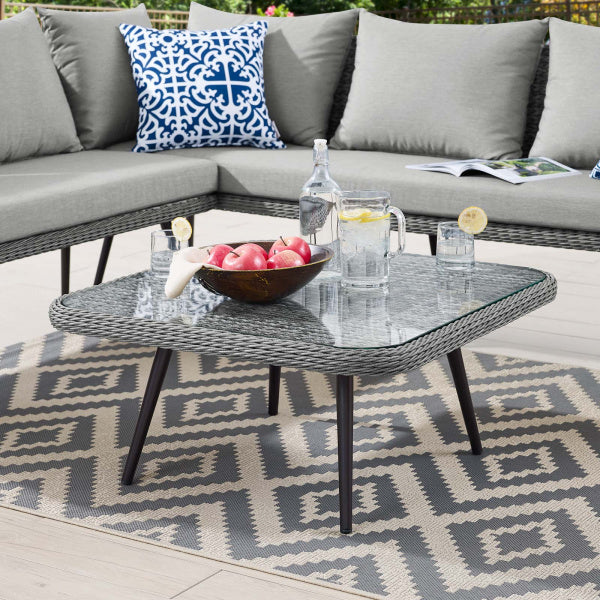 Endeavor Outdoor Patio Wicker Rattan Square Coffee Table in Gray by Modway