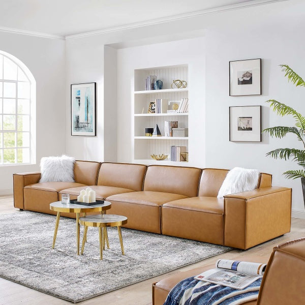 Restore Vegan Leather 4 Piece Sofa in Tan by Modway