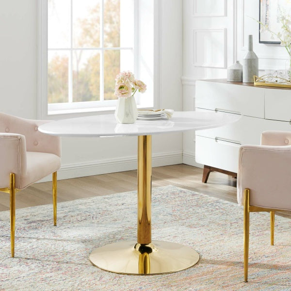 Verne 48" Oval Dining Table in Gold White By Modway
