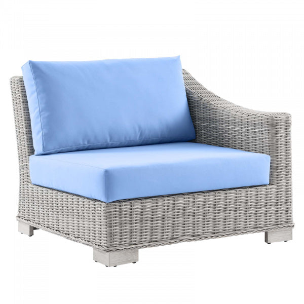 Conway Outdoor Patio Wicker Rattan Right-Arm Chair in Light Gray Gray | Polyester by Modway