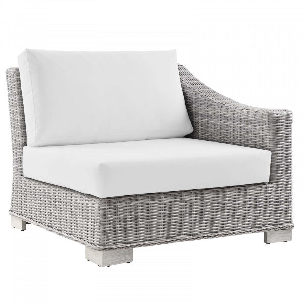 Conway Outdoor Patio Wicker Rattan Right-Arm Chair in Light Gray Gray | Polyester by Modway