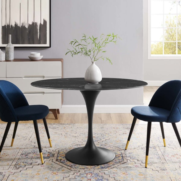 Lippa 48" Artificial Marble Dining Table Black Black By Modway