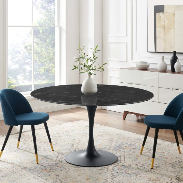 Lippa 54" Artificial Marble Dining Table Black Black By Modway