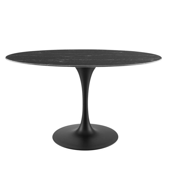 Lippa 54" Artificial Marble Oval Dining Table Black Black By Modway
