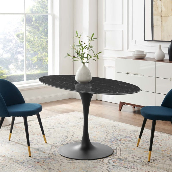 Lippa 54" Artificial Marble Oval Dining Table Black Black By Modway