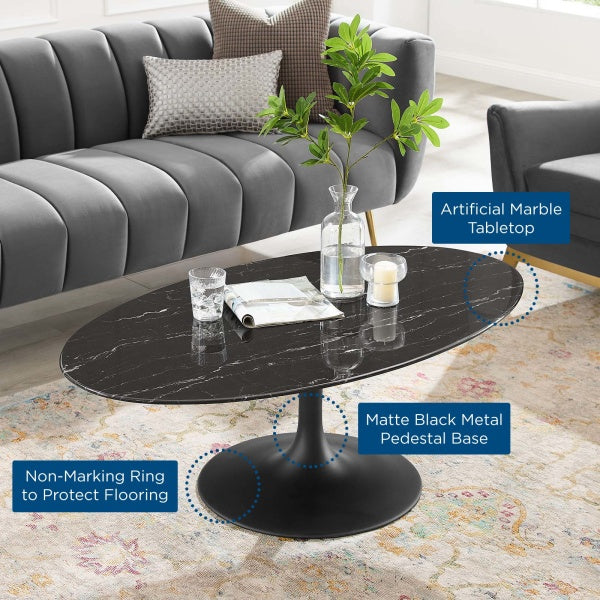 Lippa 48" Oval Artificial Marble Coffee Table Black Black By Modway