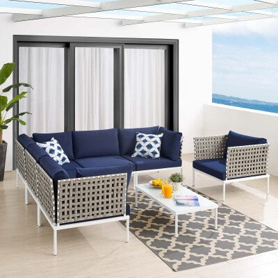Harmony 7-Piece Sunbrella Basket Weave Outdoor Patio Aluminum Sectional Sofa Set by Modway