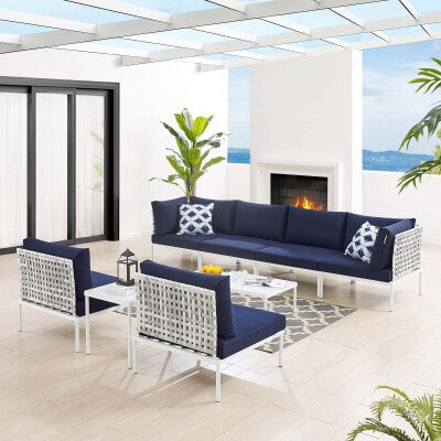 Harmony 8-Piece Sunbrella Basket Weave Outdoor Patio Aluminum Sectional Sofa Set by Modway