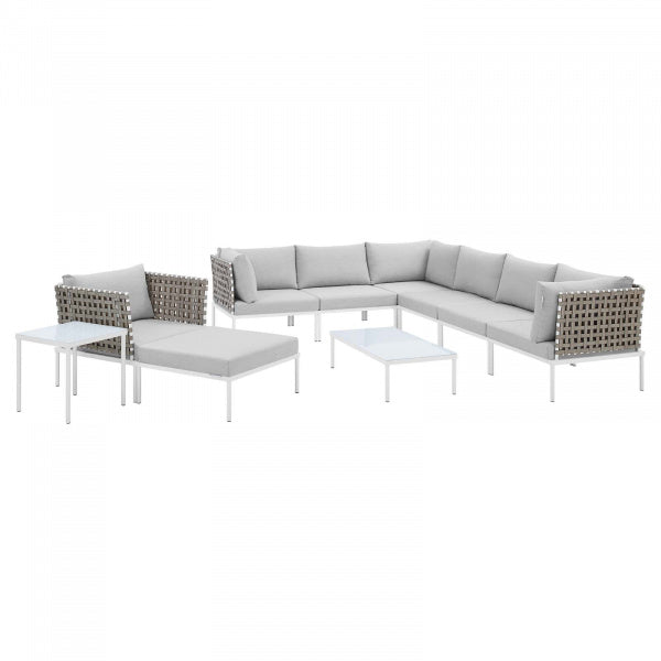 Harmony 10-Piece Sunbrella Basket Weave Outdoor Patio Aluminum Sectional Sofa Set | Polyester by Modway