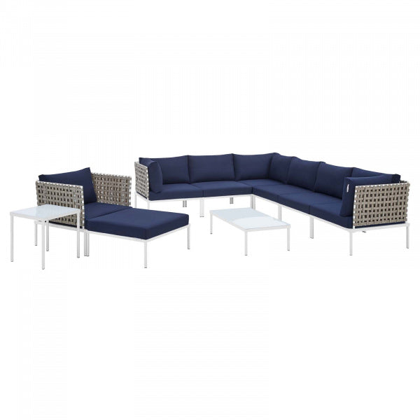 Harmony 10-Piece Sunbrella Basket Weave Outdoor Patio Aluminum Sectional Sofa Set | Polyester by Modway