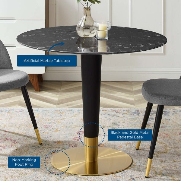 Zinque 36" Artificial Marble Dining Table Gold Black By Modway