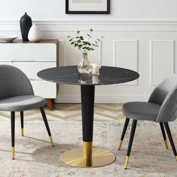 Zinque 36" Artificial Marble Dining Table Gold Black By Modway