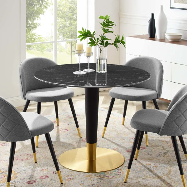 Zinque 40" Artificial Marble Dining Table Gold Black By Modway
