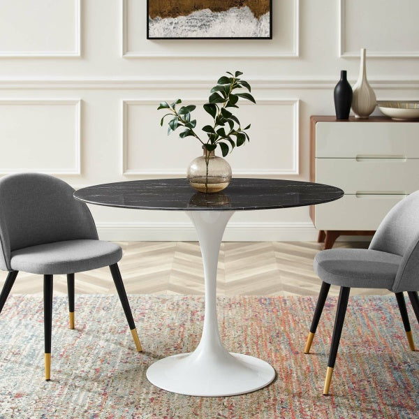 Lippa 42" Oval Artificial Marble Dining Table in White Black By Modway