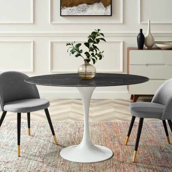 Lippa 48" Oval Artificial Marble Dining Table in White Black By Modway