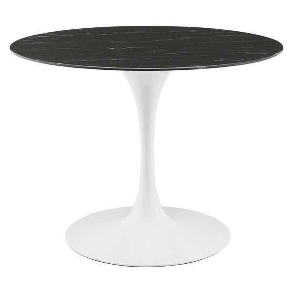 Lippa 40" Round Artificial Marble Dining Table in White Black By Modway