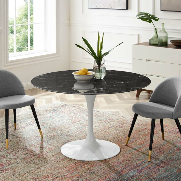 Lippa 47" Artificial Marble Dining Table in White Black By Modway