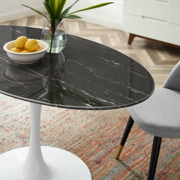 Lippa 54" Artificial Marble Dining Table in White Black By Modway