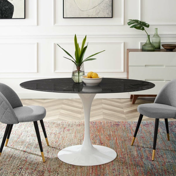 Lippa 54" Artificial Marble Dining Table in White Black By Modway