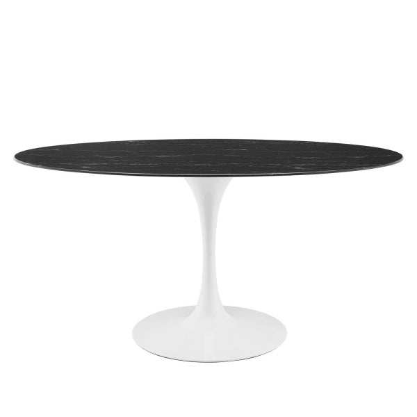 Lippa 60" Artificial Marble Dining Table in White Black By Modway