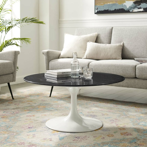 Lippa 36" Artificial Marble Coffee Table in White Black By Modway