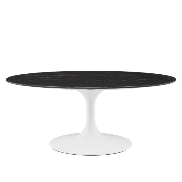 Lippa 42" Oval Artificial Marble Coffee Table in White Black By Modway
