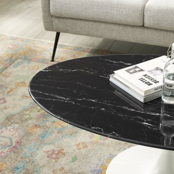 Lippa 42" Oval Artificial Marble Coffee Table in White Black By Modway