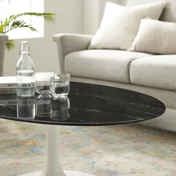 Lippa 48" Oval Artificial Marble Coffee Table in White Black By Modway