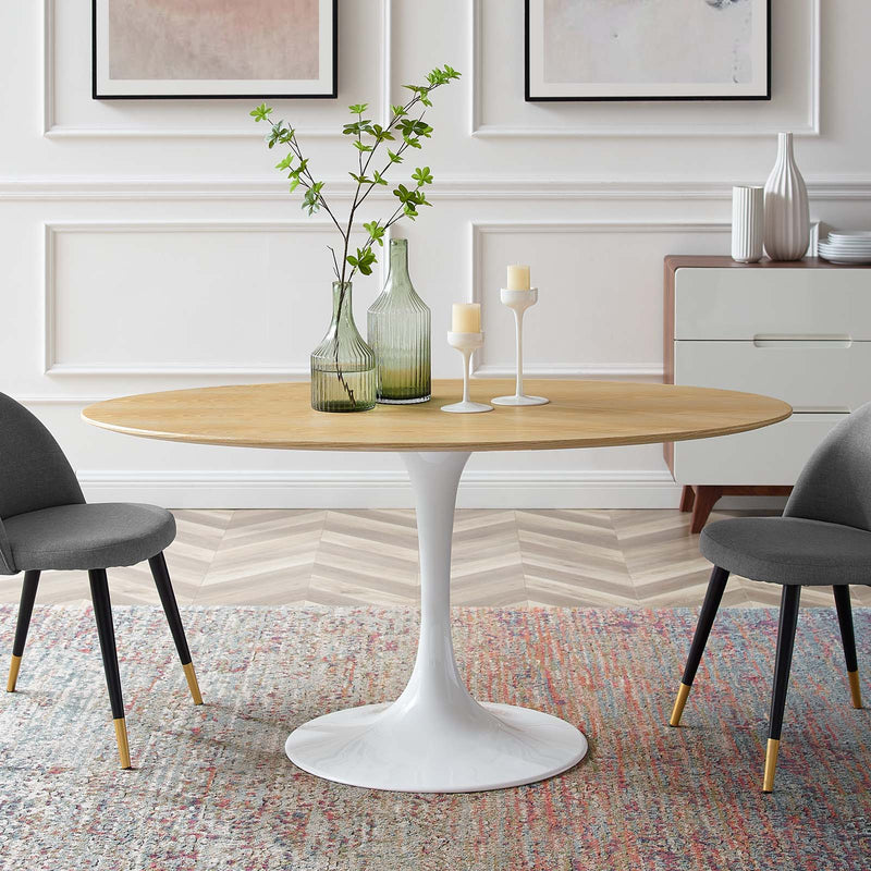 Lippa 60" Oval Dining Table in White Natural By Modway