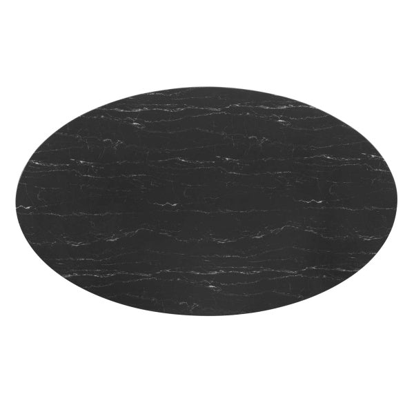 Lippa 78" Oval Artificial Marble Dining Table in White Black By Modway