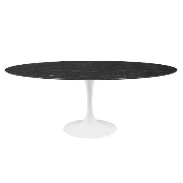 Lippa 78" Oval Artificial Marble Dining Table in White Black By Modway