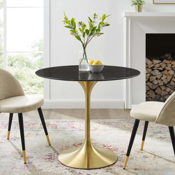 Lippa 36" Artificial Marble Dining Table Gold Black By Modway