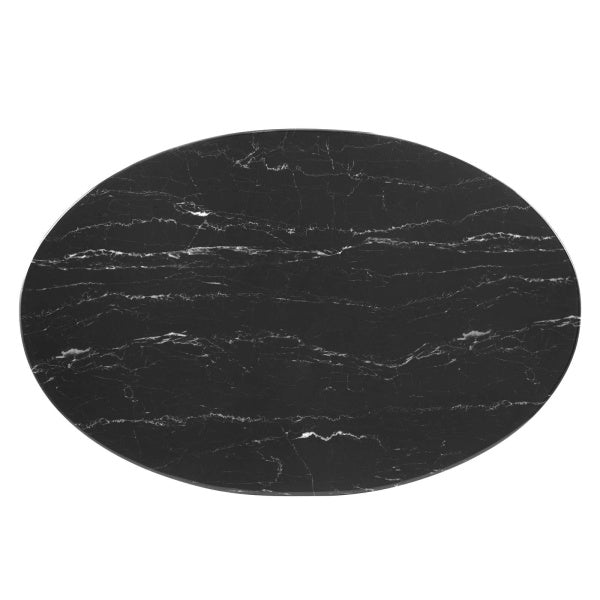 Lippa 42" Oval Artificial Marble Dining Table Gold Black By Modway