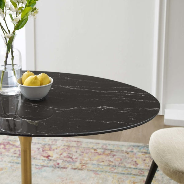 Lippa 42" Oval Artificial Marble Dining Table Gold Black By Modway