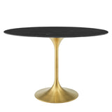 Lippa 48" Oval Artificial Marble Dining Table Gold Black By Modway