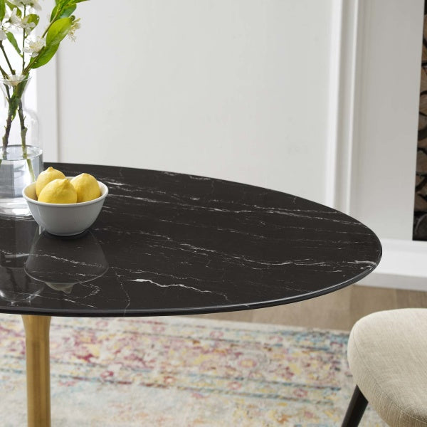 Lippa 48" Oval Artificial Marble Dining Table Gold Black By Modway